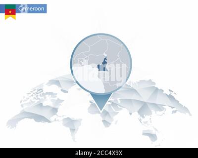 Mappa del mondo arrotondata astratta con mappa dettagliata del Camerun. Illustrazione vettoriale. Illustrazione Vettoriale