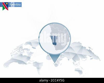 Mappa del mondo arrotondata astratta con mappa dettagliata della Namibia. Illustrazione vettoriale. Illustrazione Vettoriale
