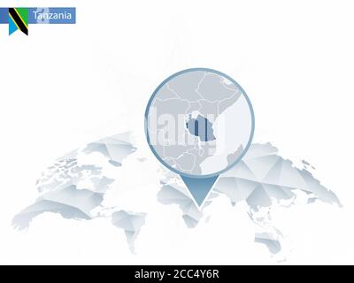 Mappa del mondo arrotondata astratta con mappa dettagliata della Tanzania. Illustrazione vettoriale. Illustrazione Vettoriale
