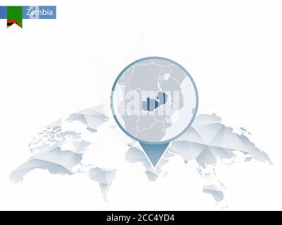 Mappa del mondo arrotondata astratta con mappa dettagliata dello Zambia. Illustrazione vettoriale. Illustrazione Vettoriale