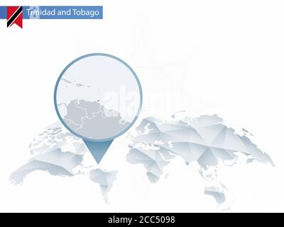 Mappa del mondo arrotondata astratta con mappa dettagliata di Trinidad e Tobago. Illustrazione vettoriale. Illustrazione Vettoriale