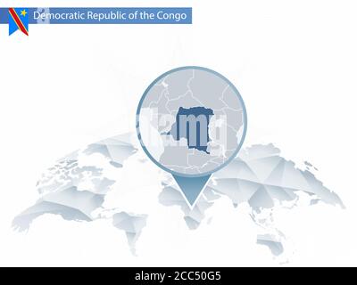 Mappa del mondo arrotondata astratta con mappa dettagliata della Repubblica Democratica del Congo. Illustrazione vettoriale. Illustrazione Vettoriale