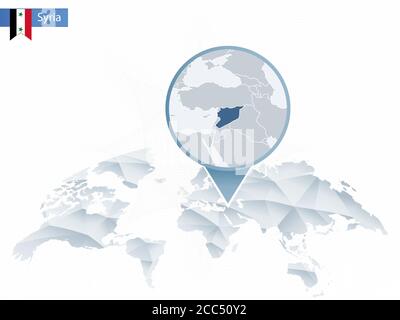 Mappa del mondo arrotondata astratta con mappa dettagliata della Siria. Illustrazione vettoriale. Illustrazione Vettoriale