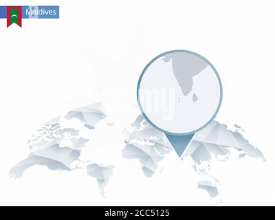 Mappa del mondo arrotondata astratta con mappa dettagliata delle Maldive. Illustrazione vettoriale. Illustrazione Vettoriale