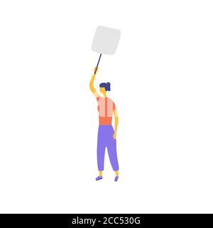 Protesting girl with a placard. Feminist strike. Women s riot for freedom and equality. Women s movement against domestic violence and harassment Illustrazione Vettoriale