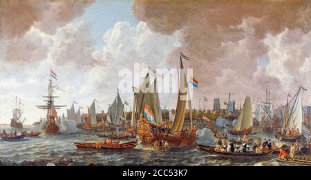 Arrivo di Carlo II (1630-1685), Re d'Inghilterra a Rotterdam, 24 maggio 1660, dipinto di lieve Pietersz Verschuier, circa 1660-1665 Foto Stock