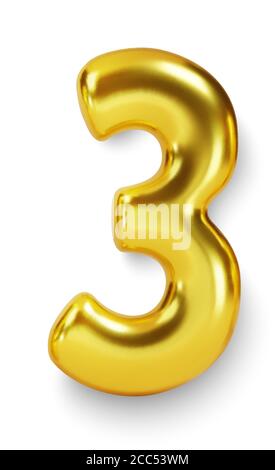 Numero d'oro Balloon 3 tre. Carattere 3D realistico vettoriale Illustrazione Vettoriale