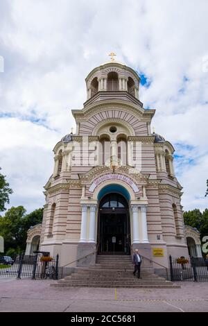 Rīgas Kristus Piedzimšanas pareizticīgo katedrāle, Nativitys della Cattedrale di Cristo, Brivibas bulvaris, riga, Lettonia Foto Stock