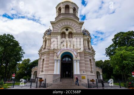 Rīgas Kristus Piedzimšanas pareizticīgo katedrāle, Nativitys della Cattedrale di Cristo, Brivibas bulvaris, riga, Lettonia Foto Stock