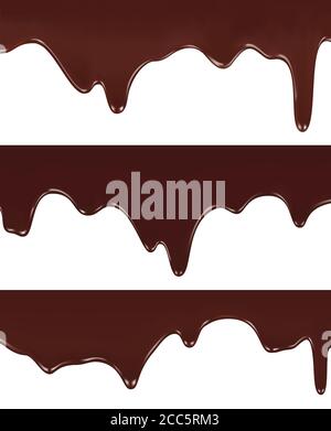 Realistico illustrazione vettoriale di cioccolato fuso gocciolamento su sfondo bianco Illustrazione Vettoriale