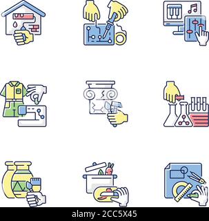 Set di icone colorate RGB artigianali Illustrazione Vettoriale