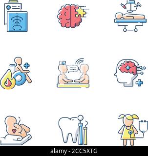 Set di icone a colori RGB per i servizi sanitari Illustrazione Vettoriale