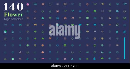 set di modelli per la progettazione di logo di piante e fiori. adatto per marchi commerciali di bellezza e salute Illustrazione Vettoriale