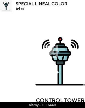 Icona del vettore di colore lineare della torre di controllo. Modello di disegno simbolo illustrazione per elemento dell'interfaccia utente Web mobile. Illustrazione Vettoriale