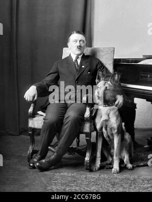 Ritratto di Adolf Hitler (1889-1945) con il suo cane, c.1924 Foto Stock