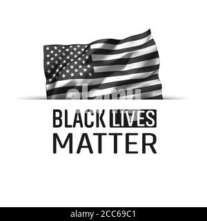 Icona Black Lives Matter. Bandiera a strisce bianche e nere degli Stati Uniti, isolata su bianco. Foto Stock