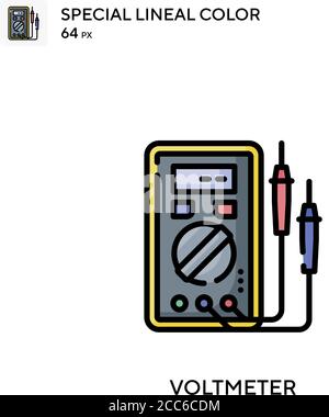 Icona del vettore di colore lineare del voltmetro. Modello di disegno simbolo illustrazione per elemento dell'interfaccia utente Web mobile. Illustrazione Vettoriale