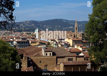 Veduta aerea di Firenze Italia ( chiesa Santa Croce, chiesa Sant'Ambrogio, Sinagoga ) Foto Stock