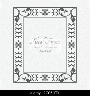 Cornice monocromatica d'epoca in stile barocco. Ornamento antico decorativo. Forma rettangolare di un fiore per il testo. Illustrazioni vettoriali. Elementi di progettazione Illustrazione Vettoriale