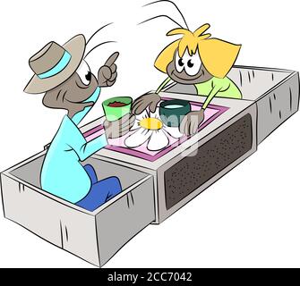 Formiche di cartoni animati che si trovano all'interno di una casella di corrispondenza chattando illustrazione vettoriale Illustrazione Vettoriale