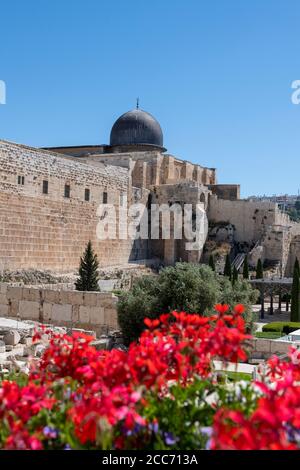 Israele, Gerusalemme, il Parco Archeologico di Gerusalemme. Città vecchia, Temple Mount Plaza. Moschea al-Aqsa terzo luogo sacro dell'Islam. Foto Stock