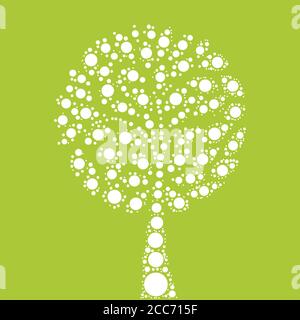 Albero mosaico di punti bianchi su sfondo verde. Illustrazione vettoriale. Illustrazione Vettoriale