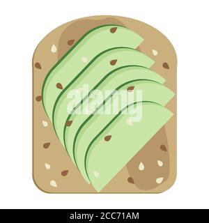 Illustrazione del vettore toast avocado isolata. Fette di avocado su pane tostato, panino vegano con semi di sesamo Illustrazione Vettoriale