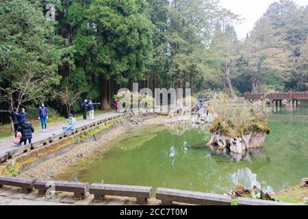 Contea di Chiayi, Taiwan - Laghi di Jiemei (Sister) nell'area paesaggistica nazionale di Alishan, Contea di Chiayi, Taiwan. Foto Stock