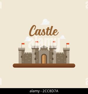 Castello in stile piatto. Illustrazione vettoriale Illustrazione Vettoriale