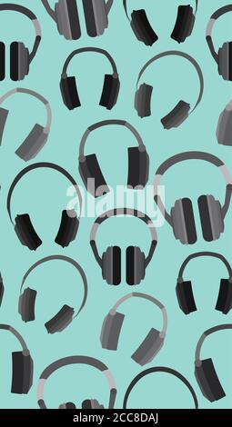 Texture perfetta con cuffie piatte su sfondo blu. Modello vettoriale per la vostra creatività Illustrazione Vettoriale