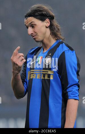 Milano Italia , 24 febbraio 2009, 'G.MEAZZA SAN SIRO' Stadium, UEFA Champions League 2008/2009, FC Inter - FC Manchester United : Slatan Ibrahimovic durante la partita Foto Stock