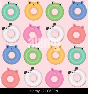 Texture senza cuciture con ciambelle di cartone animato sotto forma di animali. Vista dall'alto. Sfondo vettoriale per la vostra creatività Illustrazione Vettoriale