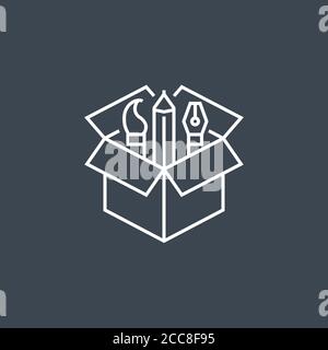 Icona della linea sottile vettoriale correlata a Creative Package. Illustrazione Vettoriale