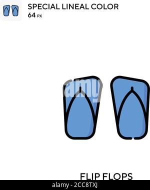 Flip flops icona vettore colore lineare speciale. Modello di disegno simbolo illustrazione per elemento dell'interfaccia utente Web mobile. Illustrazione Vettoriale