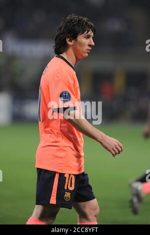 Milano, 20 aprile 2010, Stadio 'G.MEAZZA SAN SIRO', UEFA Champions League 2009/2010, FC Inter - FC Barcelona: Lionel messi durante la partita Foto Stock