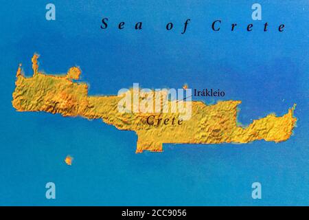 Mappa geografica dell'isola europea di Creta Foto Stock