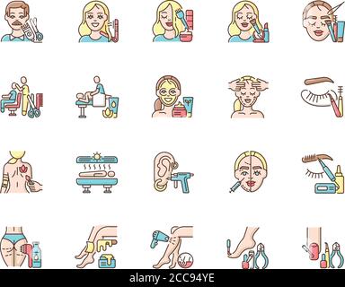 Set di icone di colore RGB per salone di bellezza Illustrazione Vettoriale