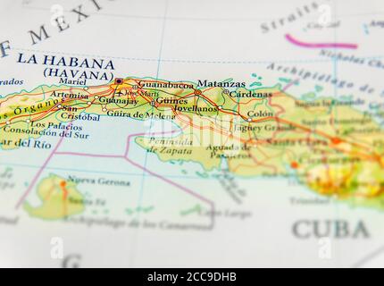 Mappa geografica della città dell'Avana Foto Stock
