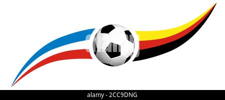 Pallone da calcio con le bandiere dei Paesi Bassi e della Germania isolate su sfondo bianco Foto Stock