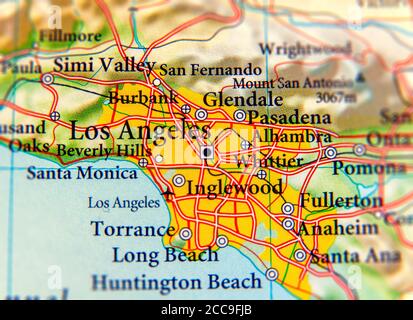 Mappa geografica della città di Los Angeles Foto Stock