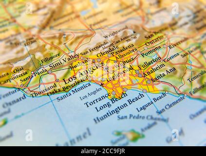 Mappa geografica della città di Los Angeles Foto Stock