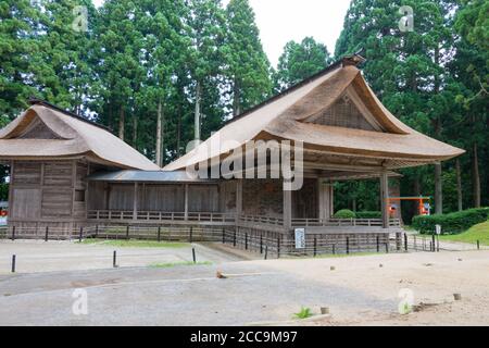 Iwate, Giappone - Teatro Noh al Santuario di Hakusan-Jinja a Hiraizumi, Iwate, Giappone. Fa parte di importanti beni culturali del Giappone. Foto Stock