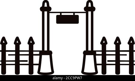 disegno di illustrazione vettoriale dell'icona di stile della linea di ingresso dell'arco del cimitero Illustrazione Vettoriale