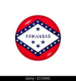 Bandiera icona dell'Arkansas . Indicatore lucido rotondo. Illustrazione vettoriale. EPS 10 Illustrazione Vettoriale
