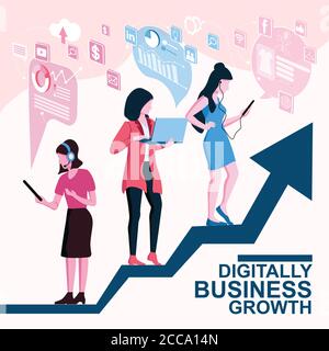 Digital Business Growth Concept Vector Illustrazione Vettoriale