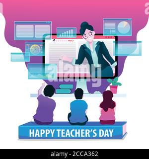 Happy Teacher's Day sul ciclo di vita digitale Illustrazione Vettoriale