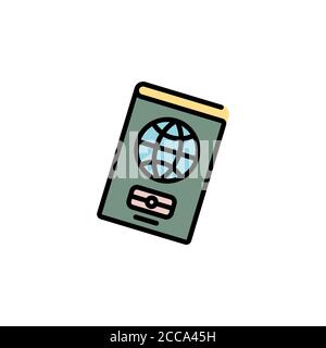 Icona colore passaporto linea sottile, lineare, contorno. Semplice segno, logo. Icona della linea di passaporto straniera. Visto, documento, arrivo. Concetto di casa doganale. Cittadino Illustrazione Vettoriale
