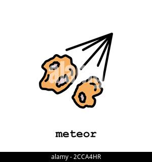 meteorite, cometa, icona di colore meteora linea sottile, lineare, vettore di contorno. cometa, meteorite, segno semplice meteora, logo. Illustrazione Vettoriale