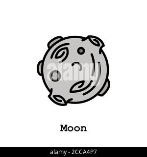 Luna icona di colore astronomo del corpo linea sottile, lineare, vettore di contorno. Luna corpo astronomico segno semplice, logo Illustrazione Vettoriale