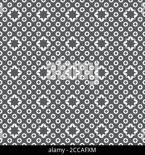 Ripetizione senza giunture. Ornamento geometrico a ripetizione infinita composto da punti, cerchi, rombi, stelle. Struttura moderna ed elegante. Astratto piccolo dott Illustrazione Vettoriale